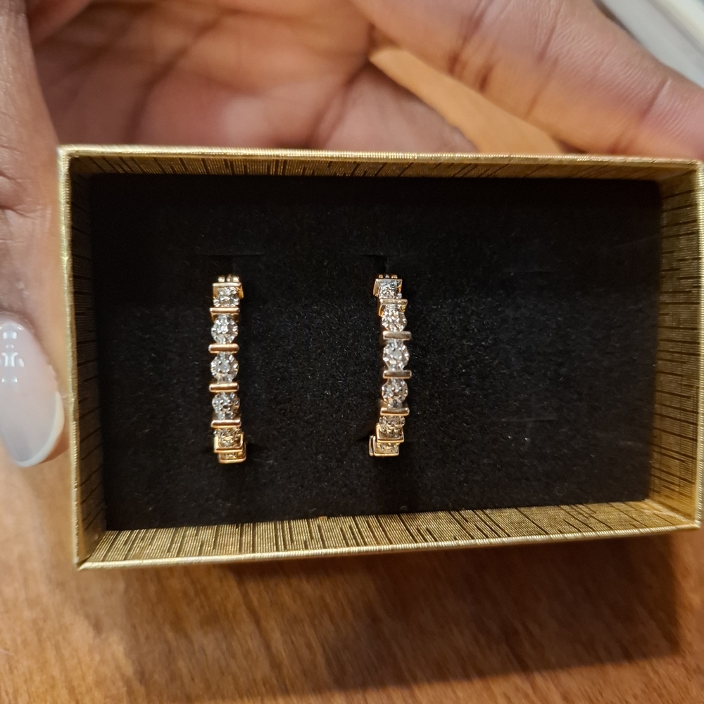 Gold-Tone Cubic Zirconia Hoop Earrings - Elegant Row Design